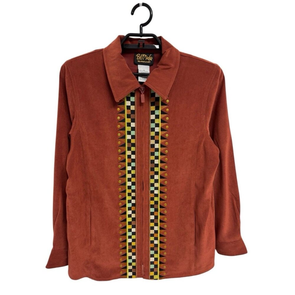 Bob Mackie women's shirt jacket collared long sleeve embroidery size M